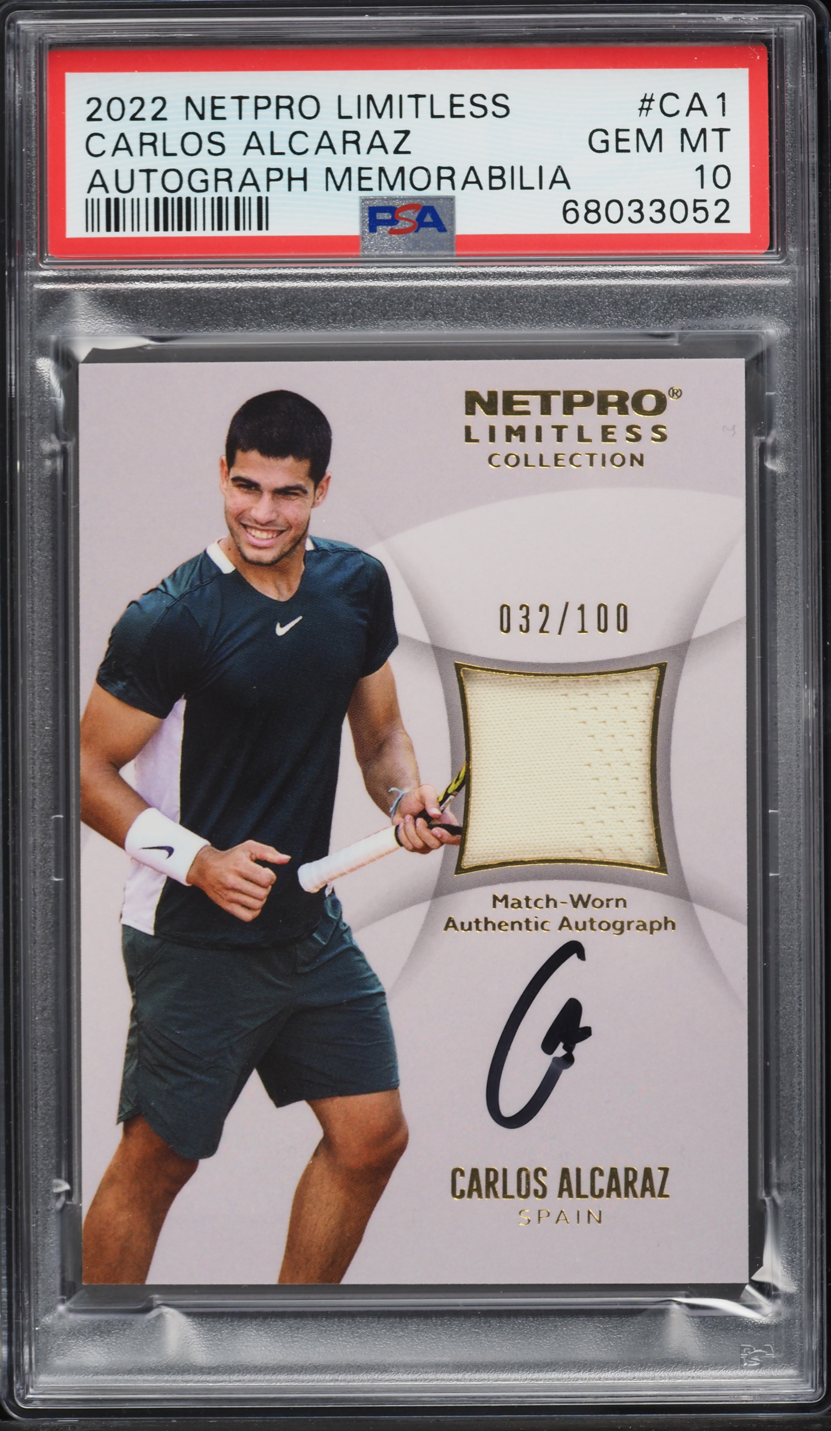 2022 Netpro Limitless Match Worn Carlos Alcaraz ROOKIE PATCH AUTO 