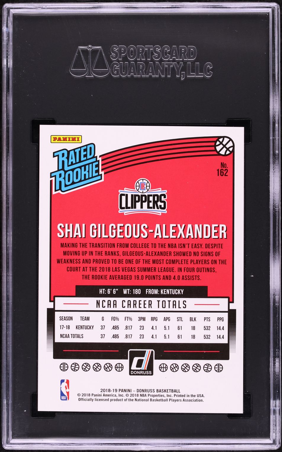 2018 Donruss Holo Green Laser Shai Gilgeous-Alexander ROOKIE /99 #162 SGC 10 GEM