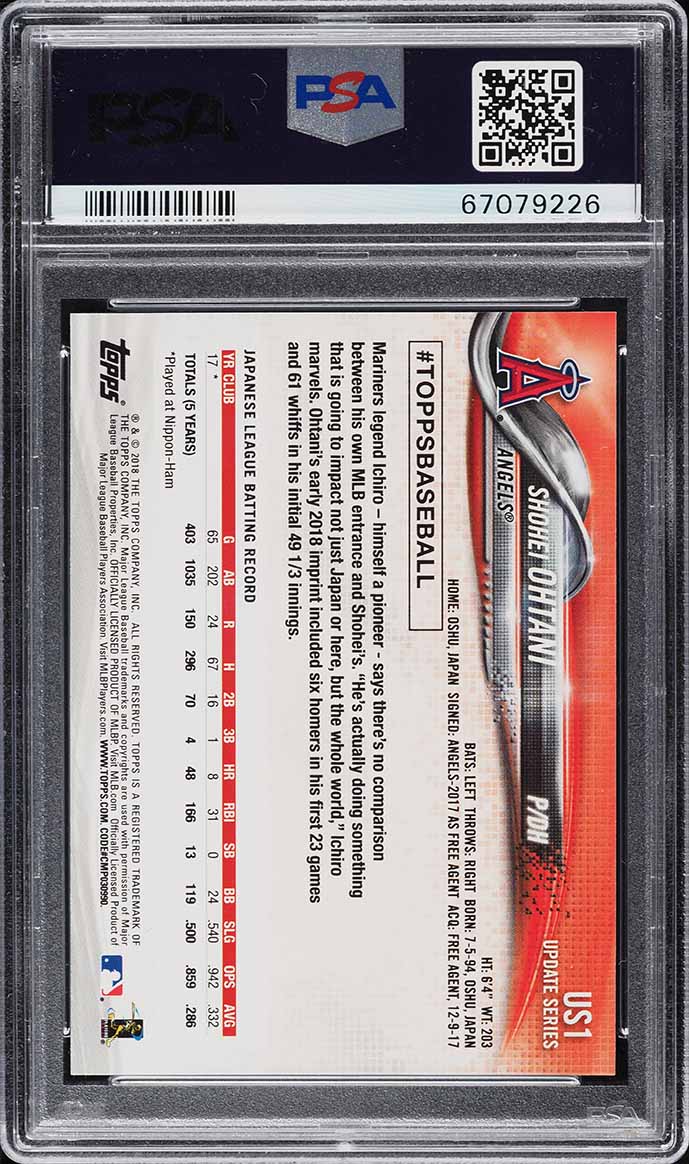 2018 Topps Update Pitching In Red Jersey Shohei Ohtani ROOKIE #US1 PSA 10 GEM