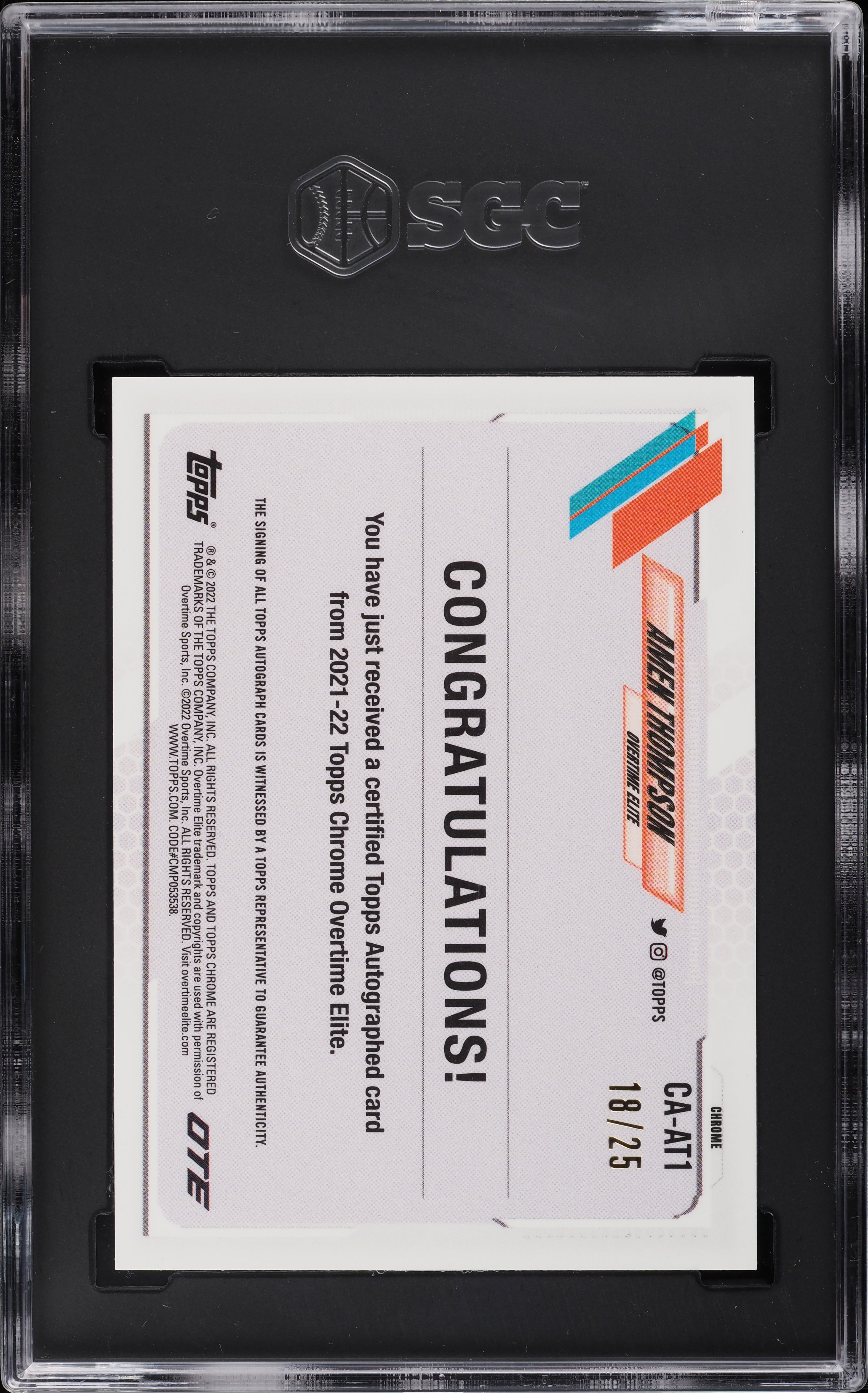 2021 Topps Chrome Overtime Elite Orange Ref. Amen Thompson RC AUTO