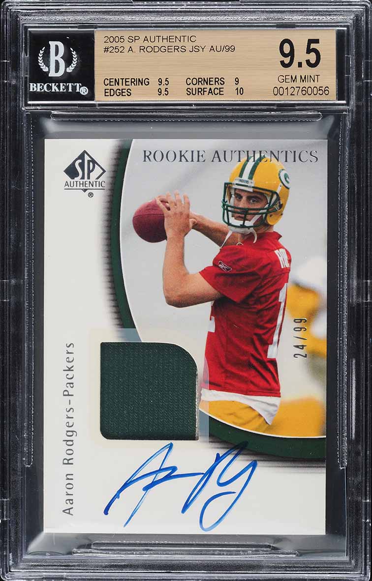 2005 SP Authentic Aaron Rodgers ROOKIE PATCH AUTO /99 #252 BGS 9.5 GEM MINT