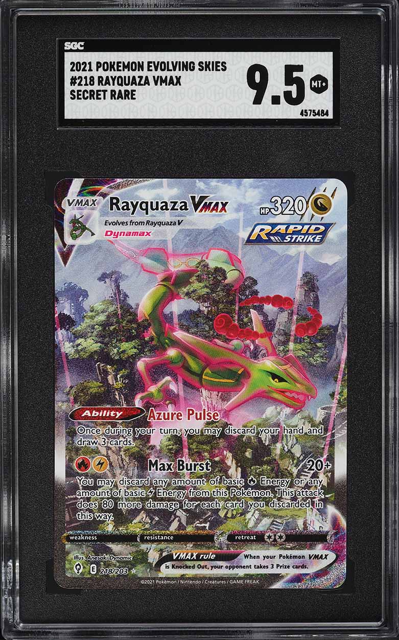 2021 Pokemon SWSH Evolving Skies Secret Rare Alt Art Rayquaza VMAX #218 SGC 9.5