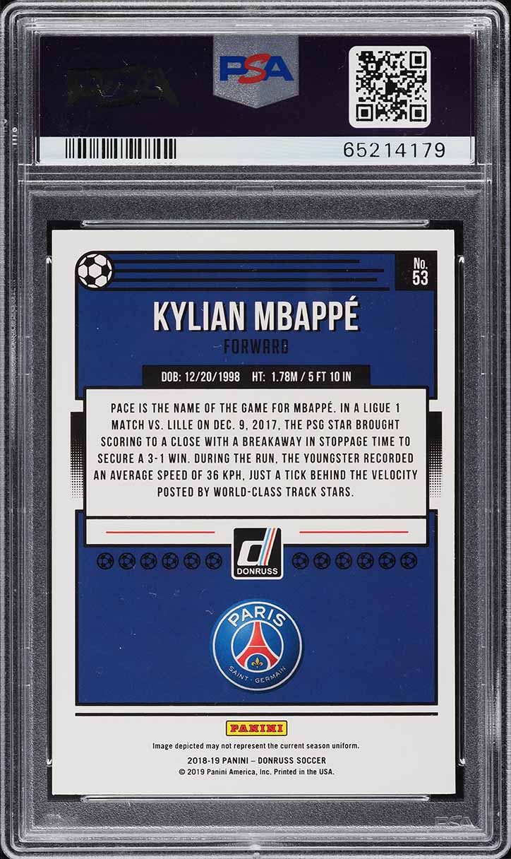 2018 Donruss Soccer Kylian Mbappe ROOKIE #53 PSA 10 GEM MINT on