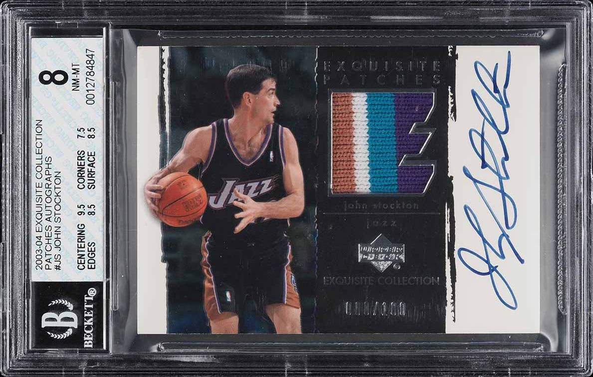 2003 Exquisite Collection John Stockton PATCH AUTO /100 #AP-JS BGS 8 NM-MT