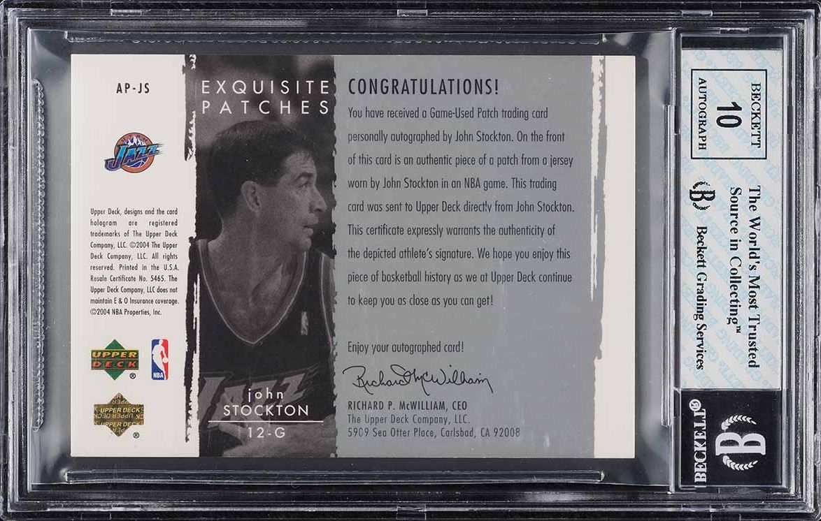 2003 Exquisite Collection John Stockton PATCH AUTO /100 #AP-JS BGS 8 NM-MT