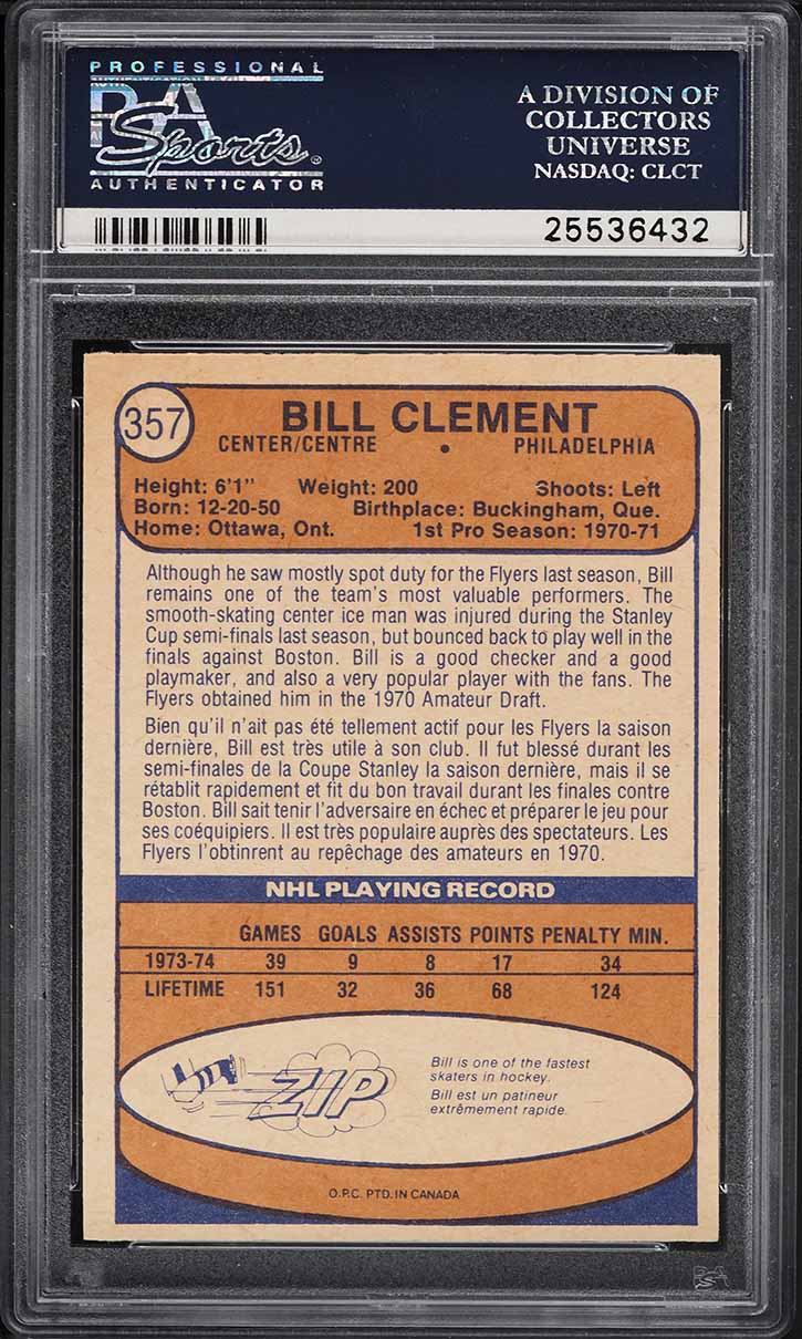 1974 O-Pee-Chee Hockey Bill Clement #357 PSA 8 NM-MT