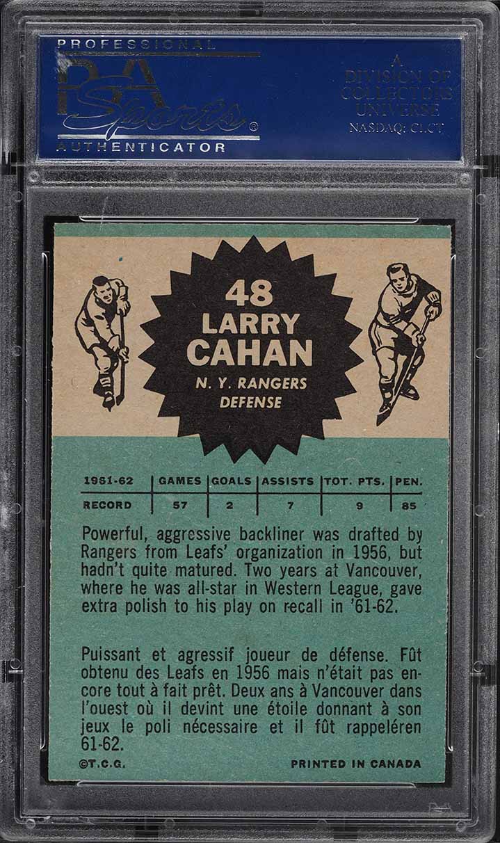 1962 Topps Hockey Larry Cahan #48 PSA 8 NM-MT
