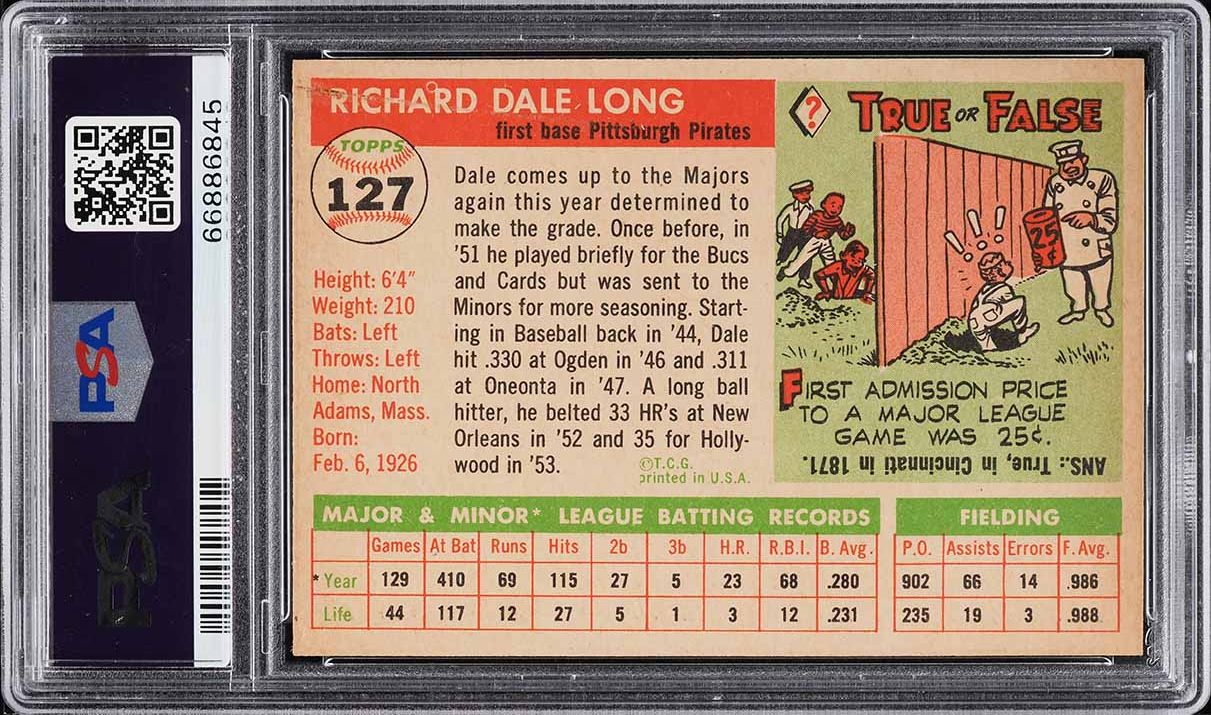 1955 Topps Dale Long ROOKIE #127 PSA 9 MINT