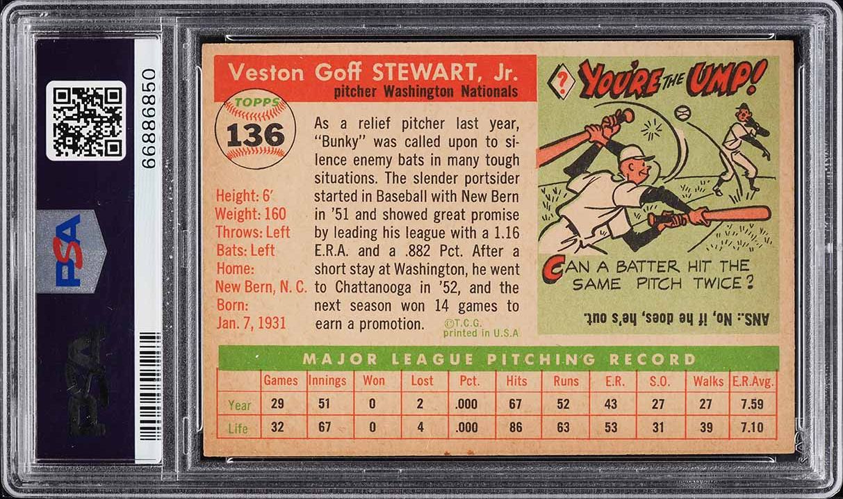 1955 Topps Bunky Stewart #136 PSA 9 MINT
