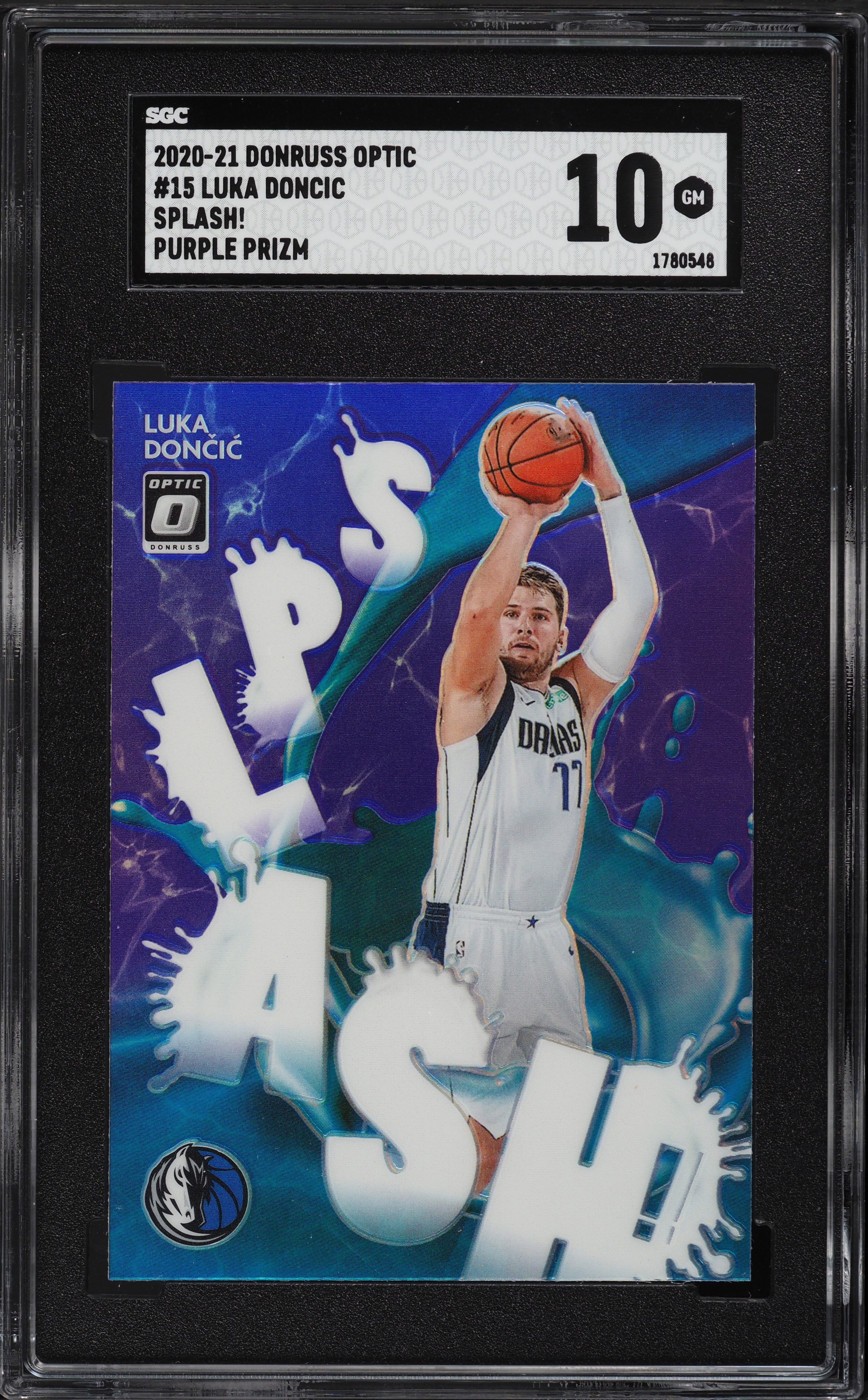 2020 Donruss Optic Splash! Purple Luka Doncic #15 SGC 10 GEM MINT