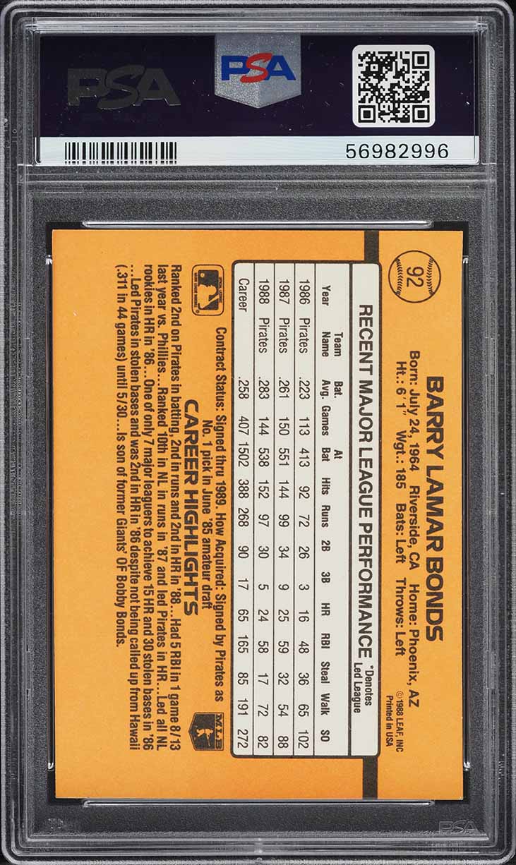 1989 Donruss Barry Bonds #92 PSA 8 NM-MT