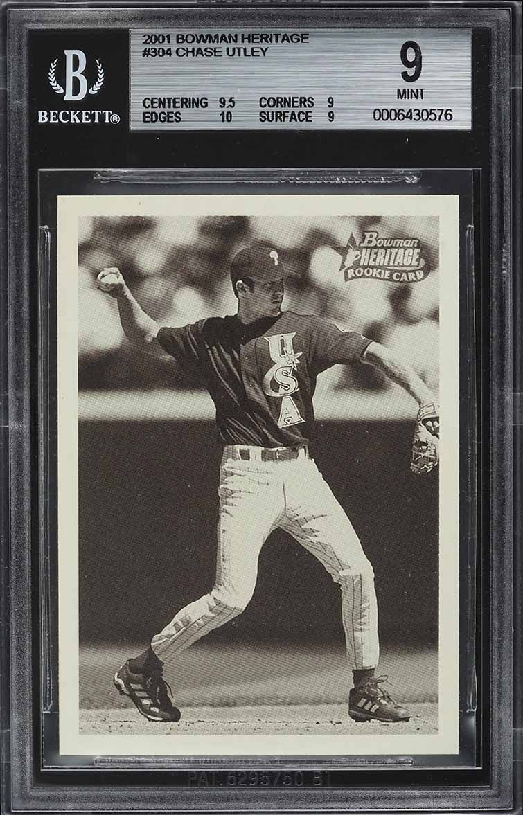 2001 Bowman Heritage Chase Utley ROOKIE #304 BGS 9 MINT
