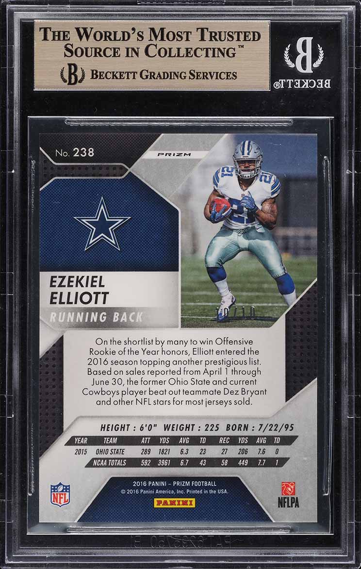 2016 Panini Prizm Gold Prizms Ezekiel Elliott ROOKIE 10/10 #238 BGS 9.5 GEM MINT