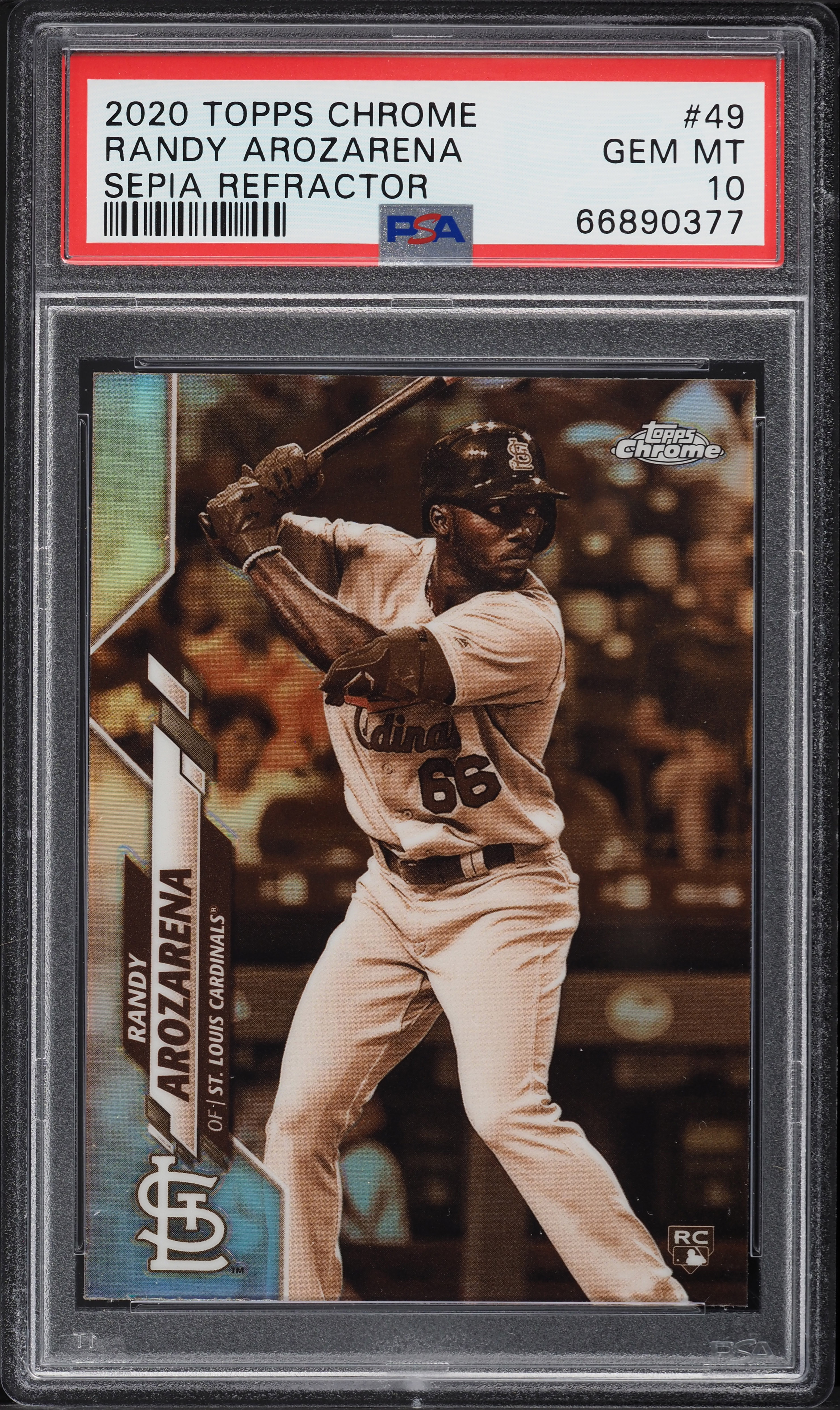 2020 Topps Chrome Sepia Refractor Randy Arozarena ROOKIE #49 PSA