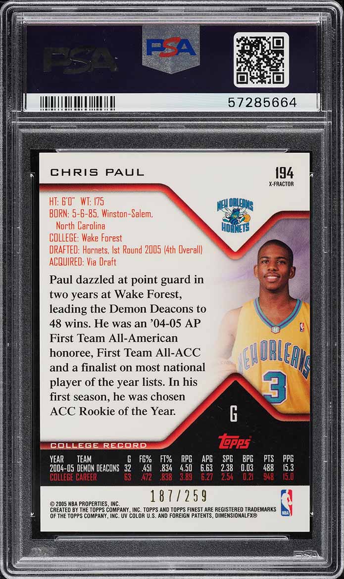 2004 Finest Xfractor Chris Paul ROOKIE /259 #194 PSA 9 MINT