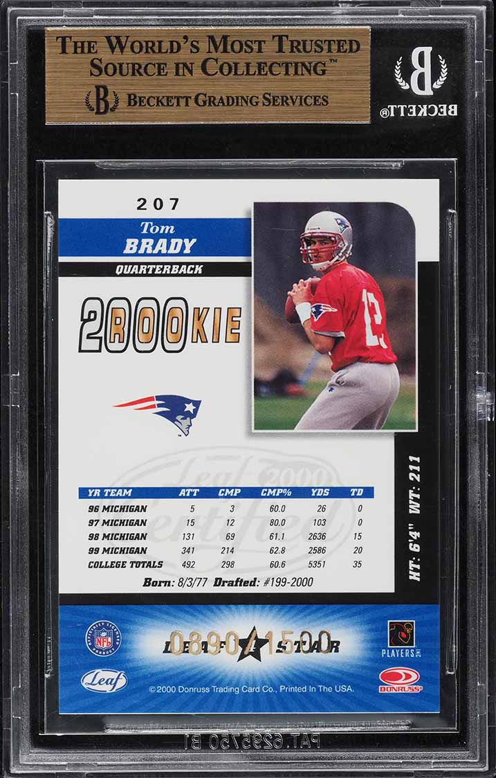 2000 Leaf Certified Tom Brady ROOKIE /1500 #207 BGS 9.5 GEM MINT