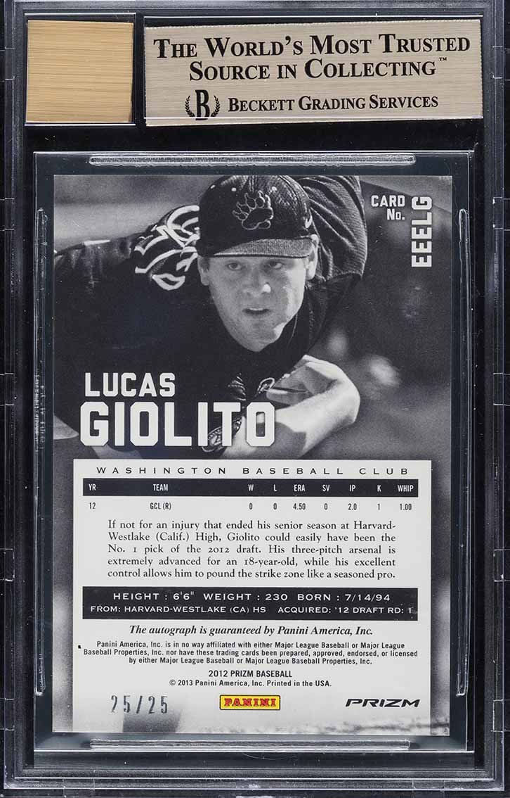2012 Panini Prizm Elite Extra Prizms Lucas Giolito ROOKIE AUTO 25/25 BGS 9.5 GEM