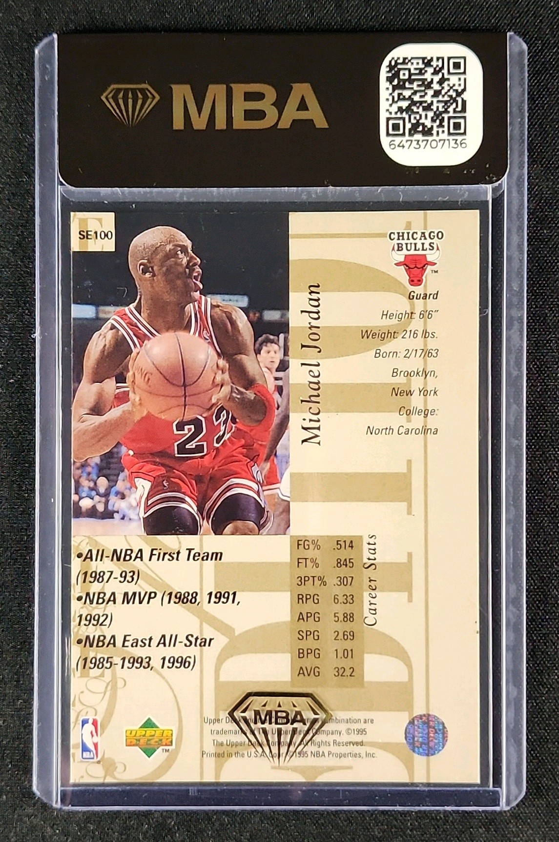 1995 Upper Deck Special Edition Michael Jordan #100 MBA AUTH on