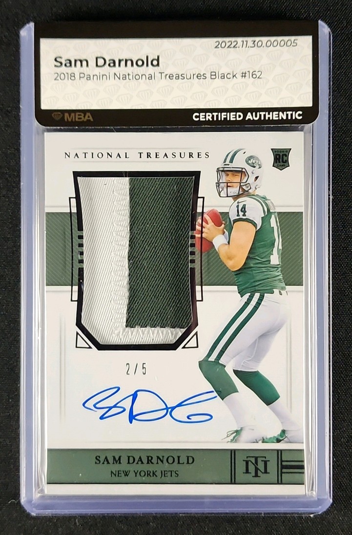 2018 National Treasures Black Sam Darnold ROOKIE PATCH AUTO /5 #162 MBA AUTH