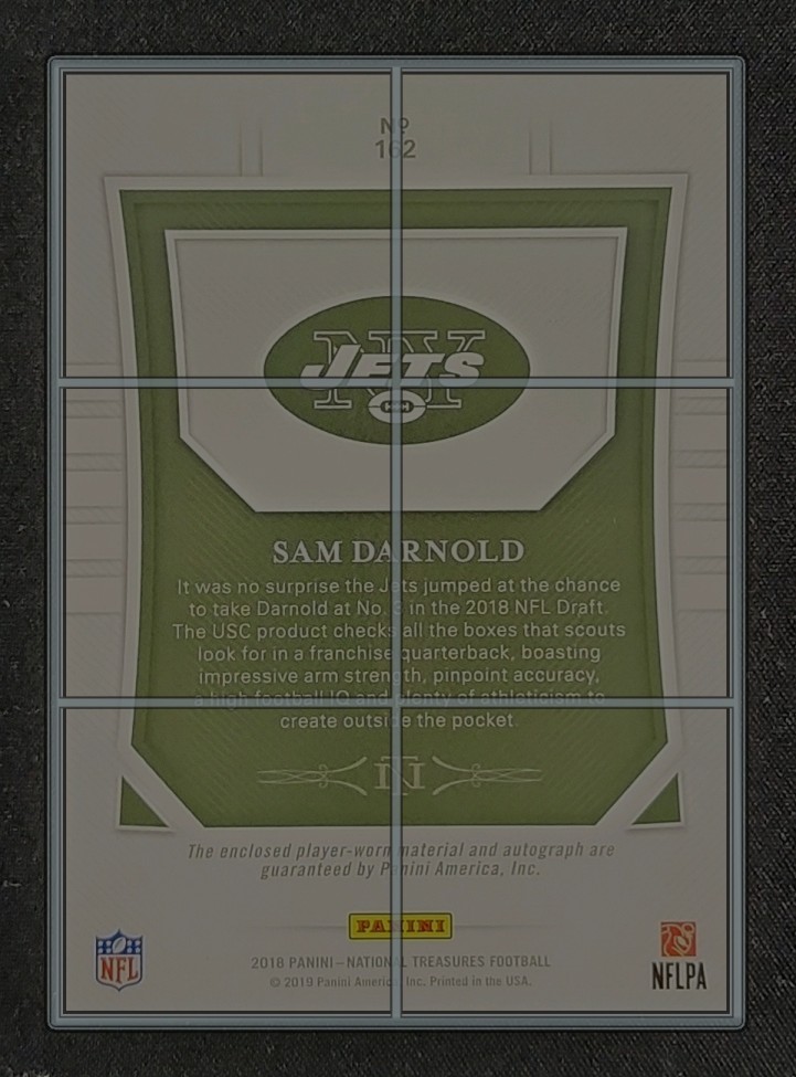 2018 National Treasures Black Sam Darnold ROOKIE PATCH AUTO /5 #162 MBA AUTH