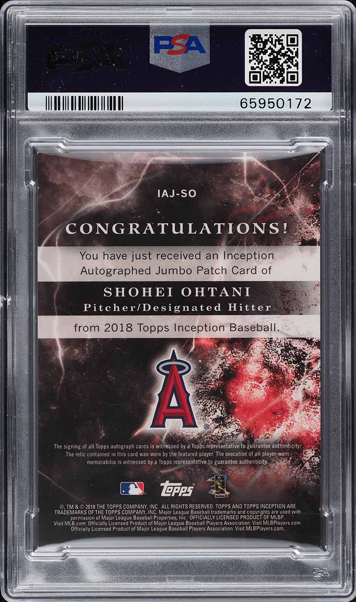 2018 Topps Inception Jumbo Shohei Ohtani ROOKIE PATCH AUTO DNA 10 /80 PSA 8
