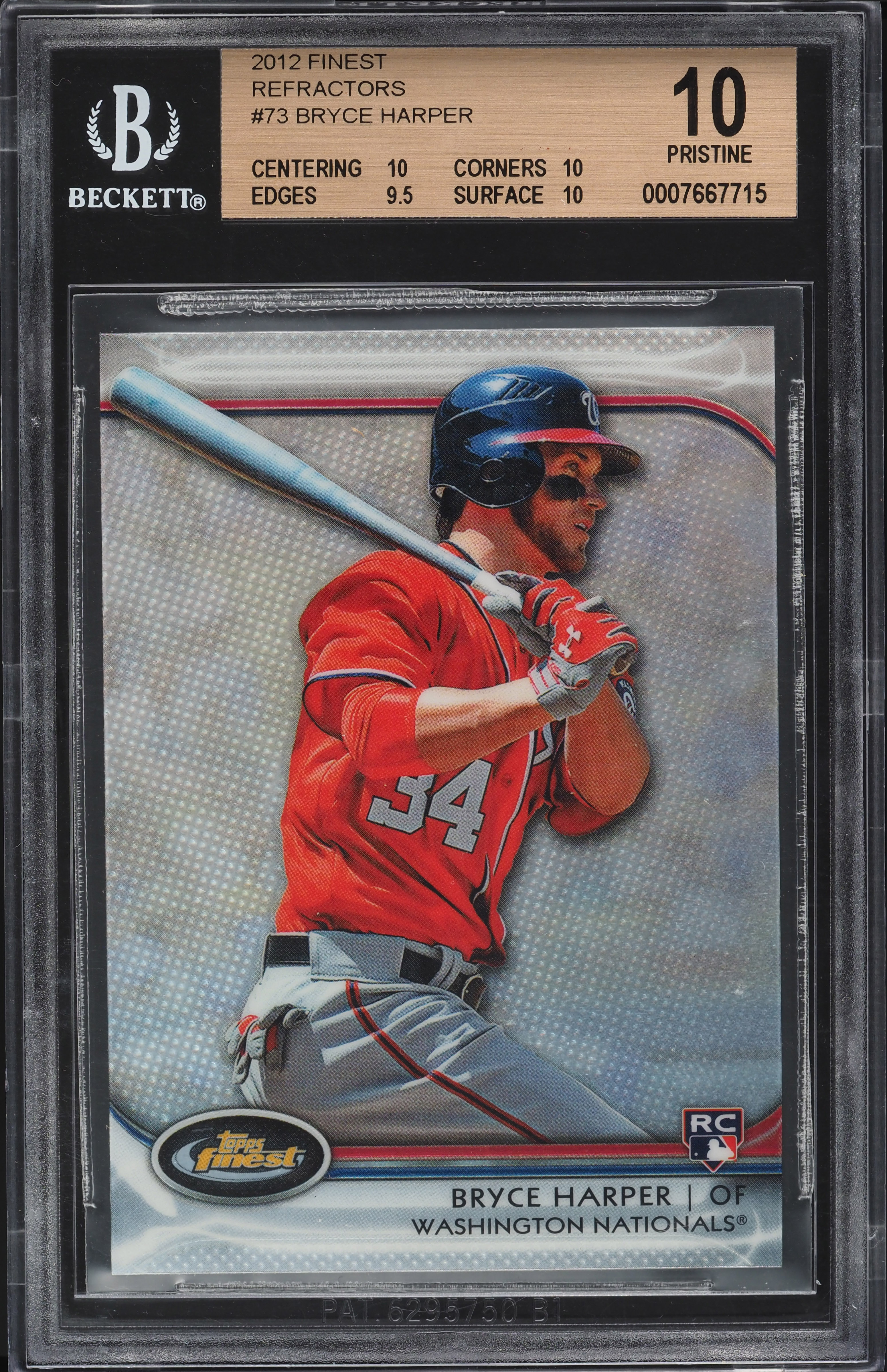 2012 Finest Refractor Bryce Harper ROOKIE #73 BGS 10 PRISTINE on