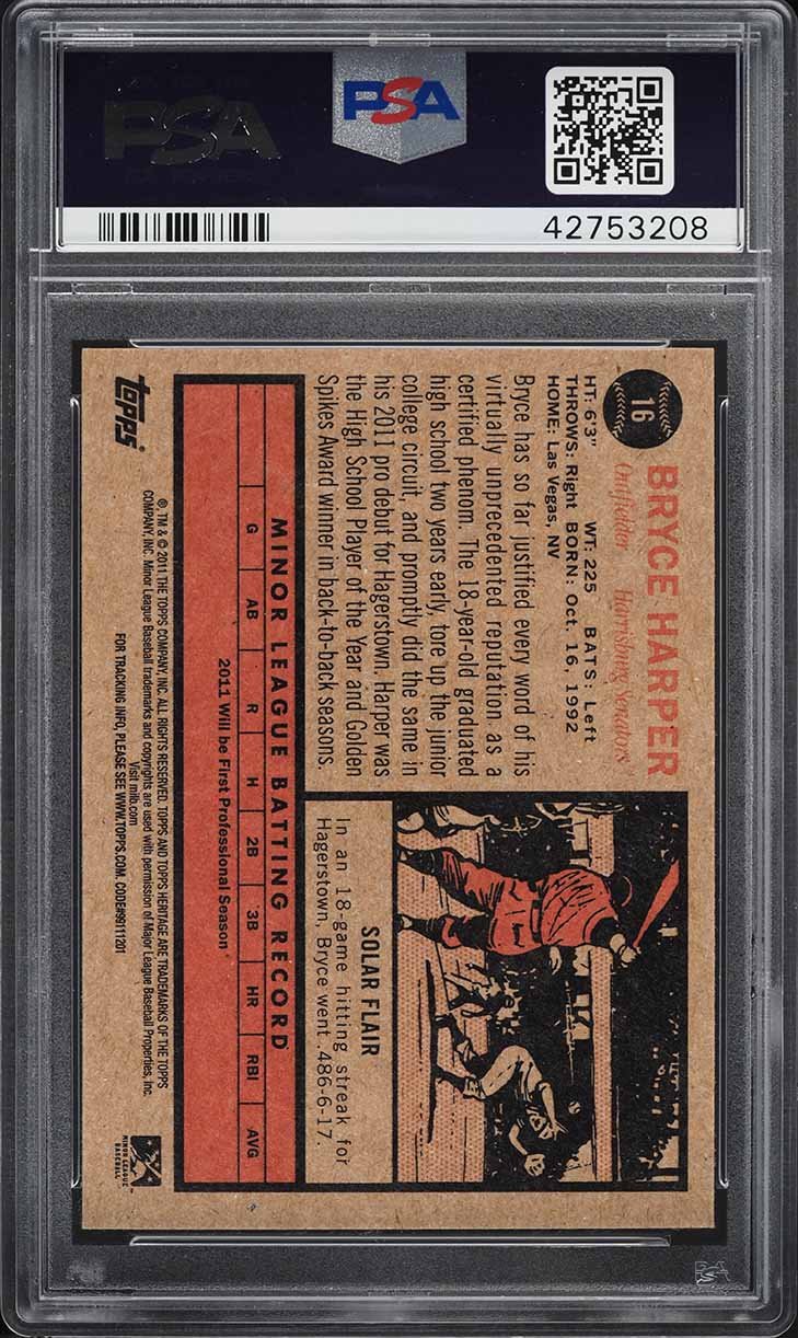 2011 Topps Heritage Minor League Edition Bryce Harper ROOKIE #16 PSA 10 GEM MINT