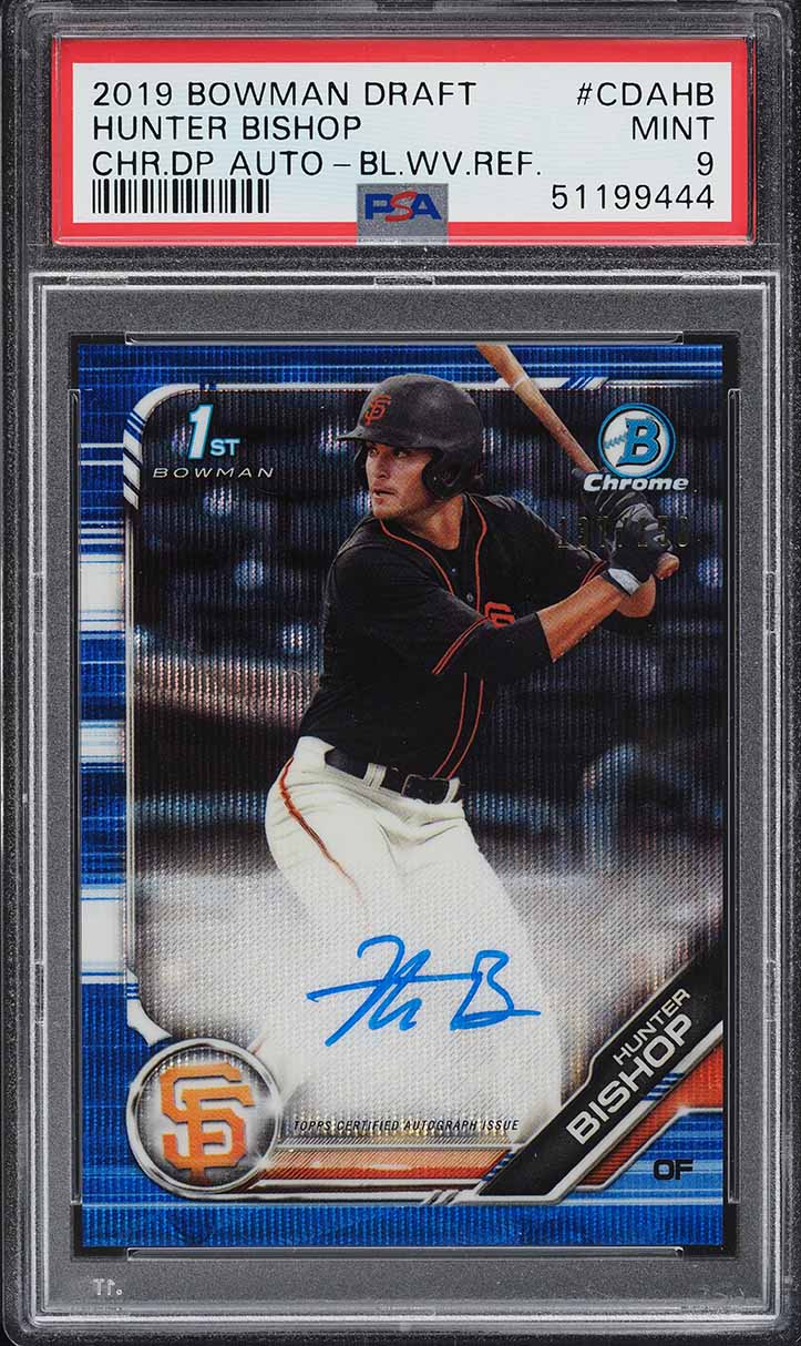 2019 Bowman Chrome Blue Wave Refractor Hunter Bishop RC AUTO /150 #CDA-HB PSA 9