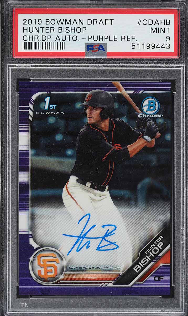 2019 Bowman Chrome Purple Refractor Hunter Bishop ROOKIE AUTO /250 #CDA-HB PSA 9
