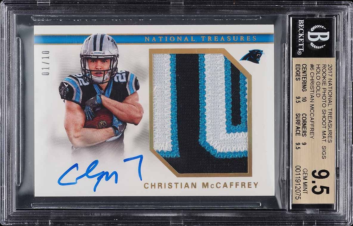 2017 National Treasures Holo Gold Christian McCaffrey RC PATCH AUTO /10 BGS 9.5