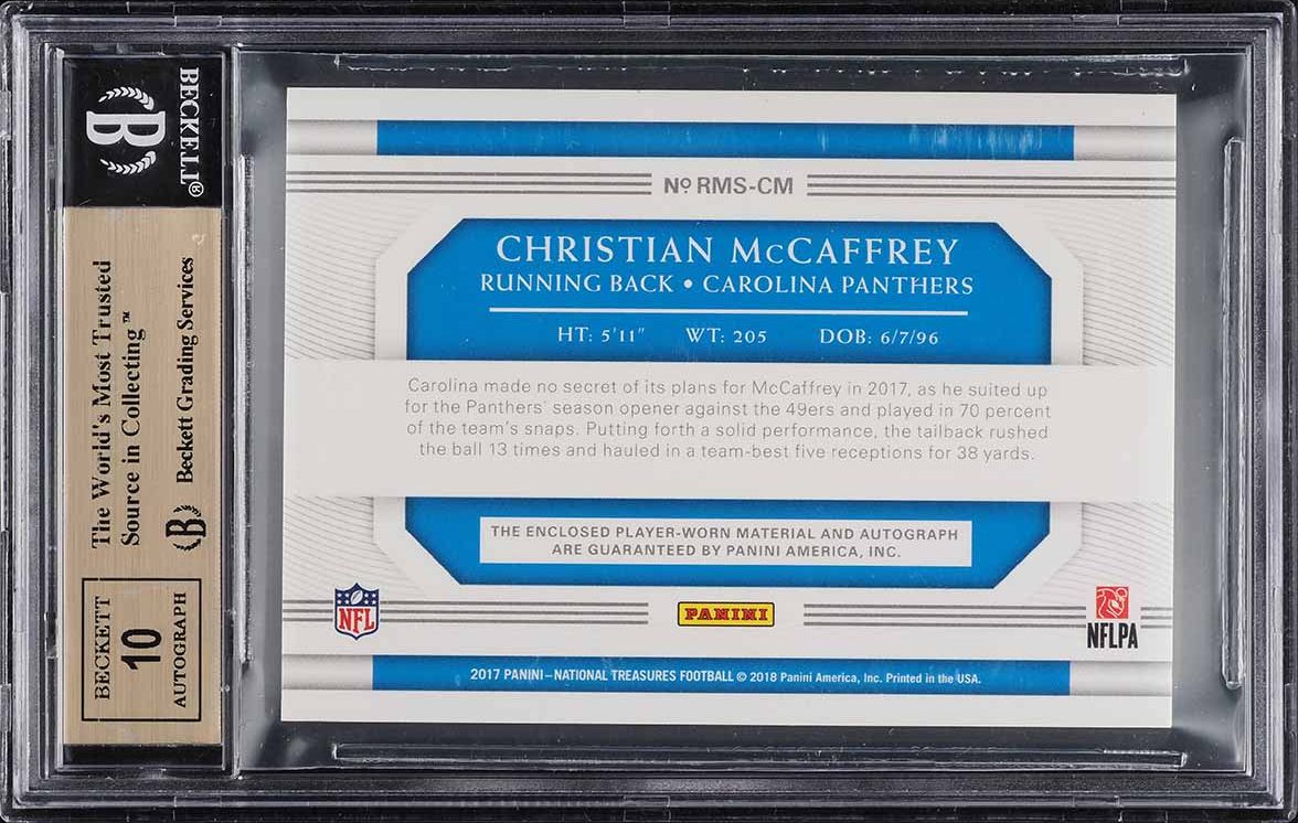 2017 National Treasures Holo Gold Christian McCaffrey RC PATCH AUTO /10 BGS 9.5