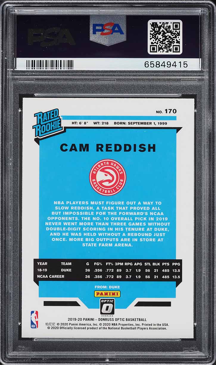 2019 Donruss Optic Cam Reddish ROOKIE #170 PSA 10 GEM MINT