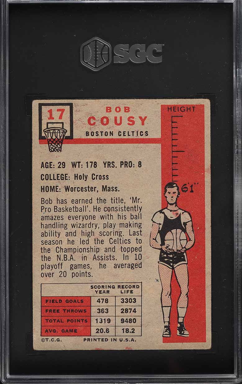 1957 Topps Basketball Bob Cousy ROOKIE #17 SGC 2 GD
