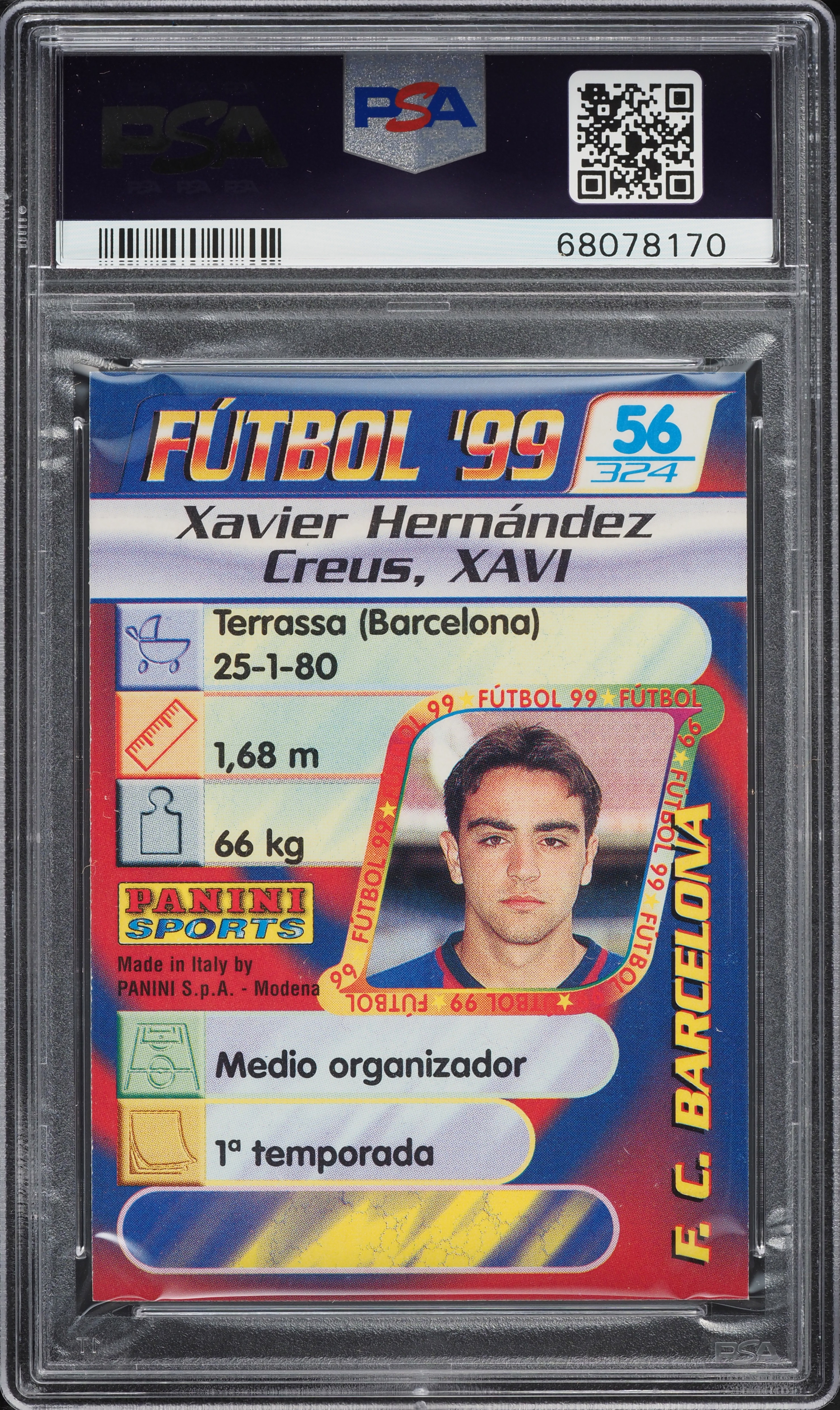 1998 Panini Futbol Xavi Hernandez ROOKIE #56 PSA 8 NM-MT on