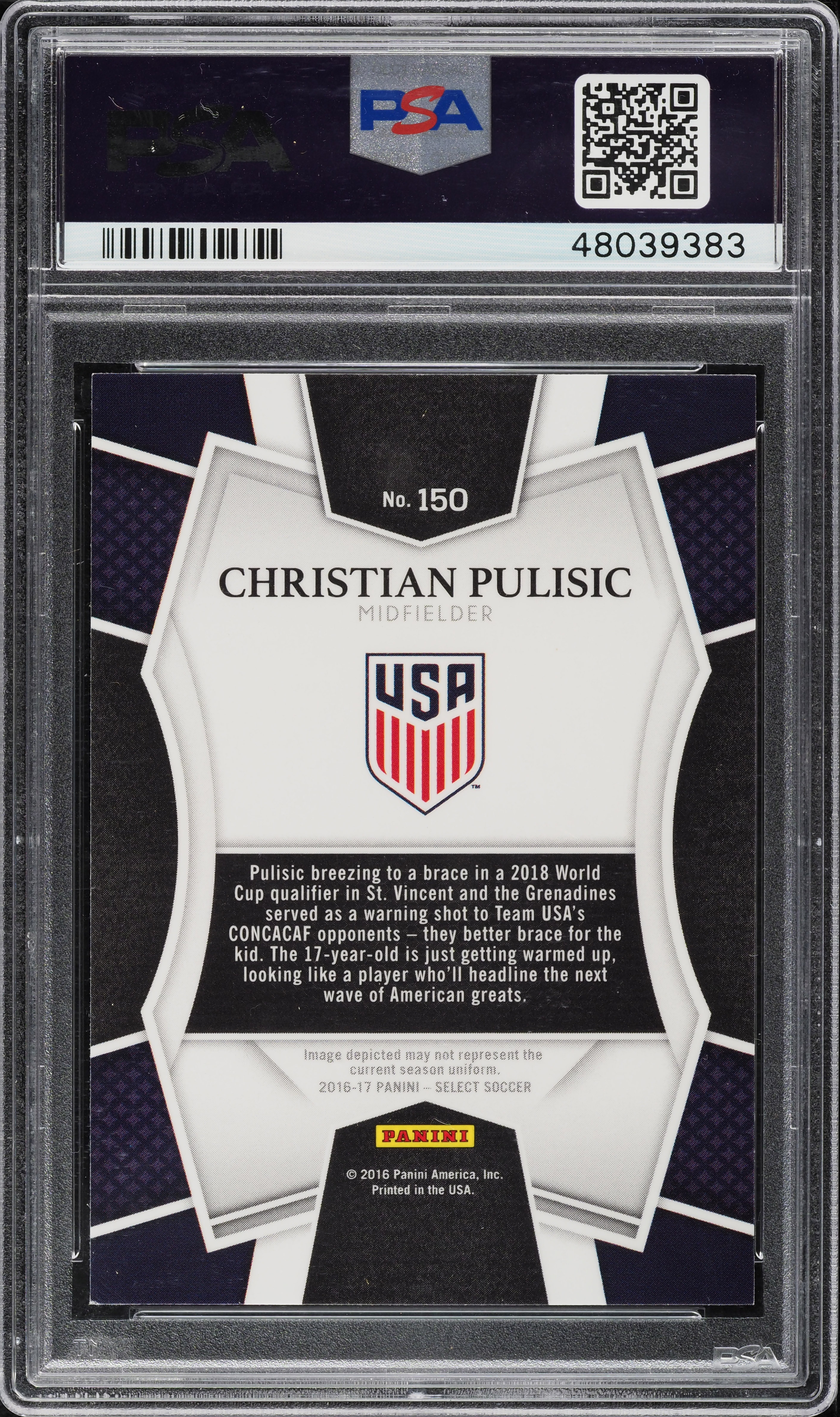 2016 Select Silver Prizm Christian Pulisic ROOKIE #150 PSA 9 MINT