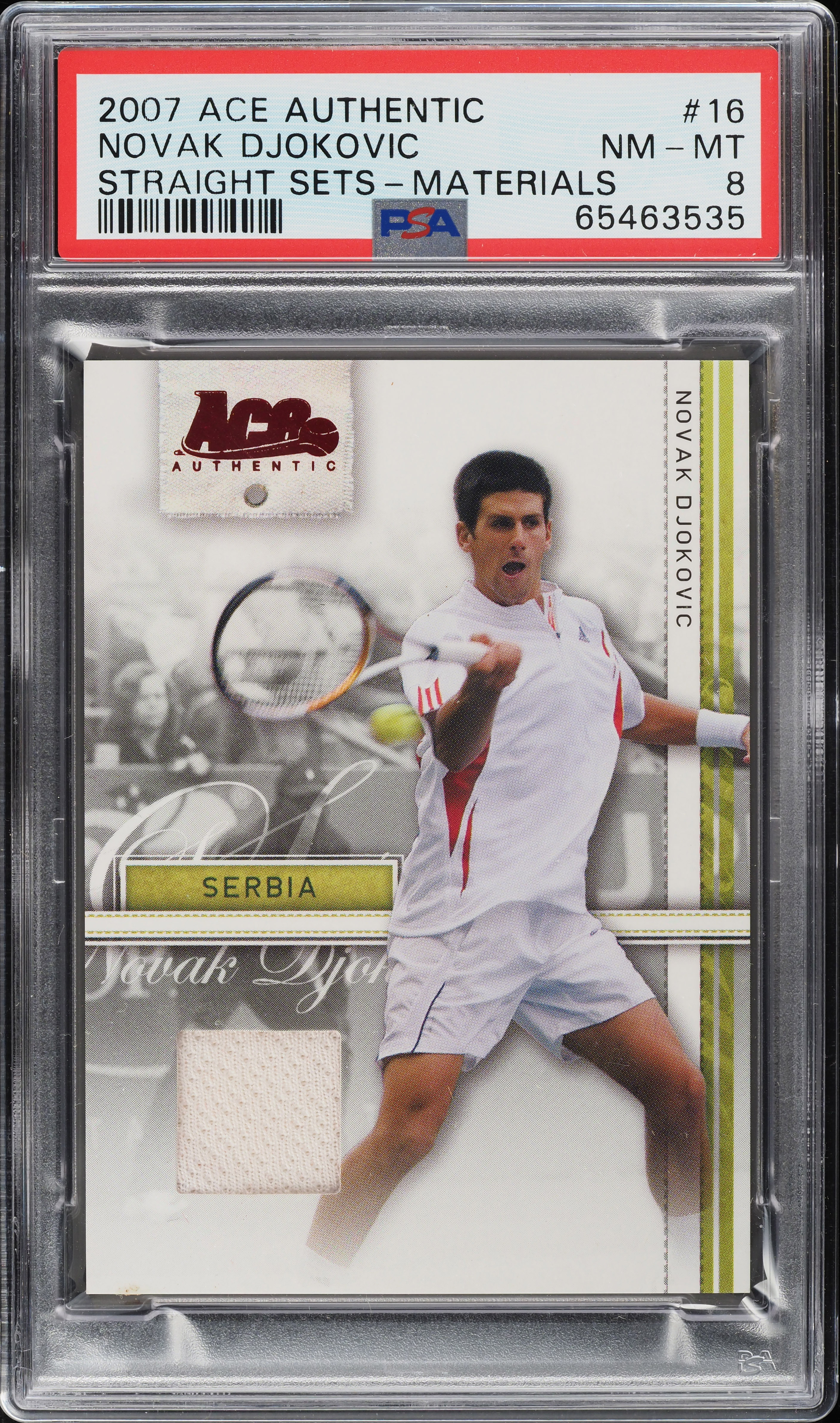2007 Ace Authentic Straight Sets Novak Djokovic PATCH #16 PSA 8 NM