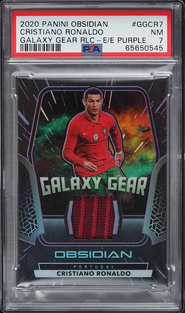 2020 Panini Obsidian Galaxy E/E Purple Cristiano Ronaldo PATCH JSY # 7/75 PSA 7