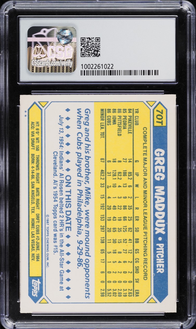 1987 Topps Traded Greg Maddux ROOKIE #70T CSG 9 MINT