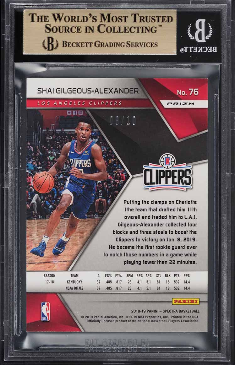 2018 Panini Spectra Gold Shai Gilgeous-Alexander ROOKIE /10 #76 BGS 9.5 GEM MINT