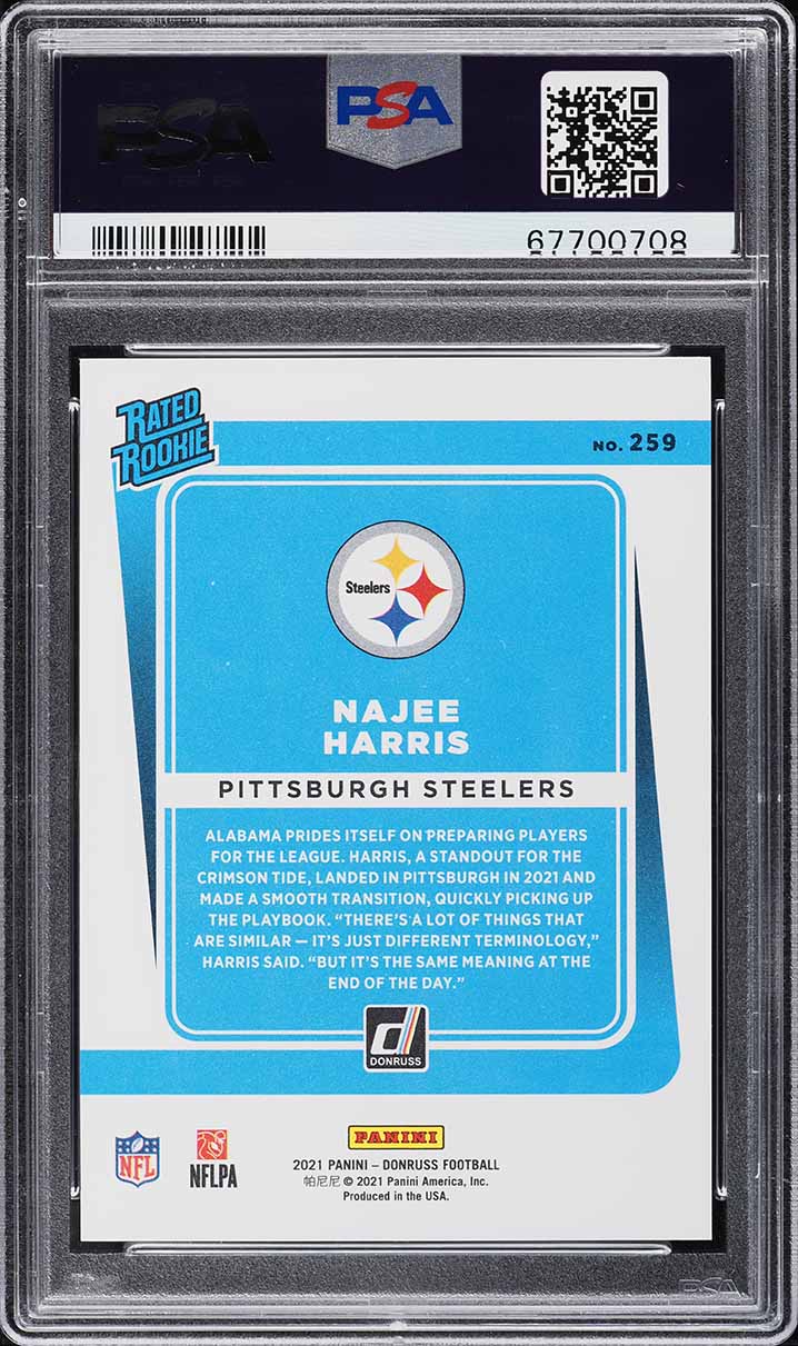2021 Donruss Press Proof Premium Najee Harris ROOKIE #259 PSA 10 GEM MINT