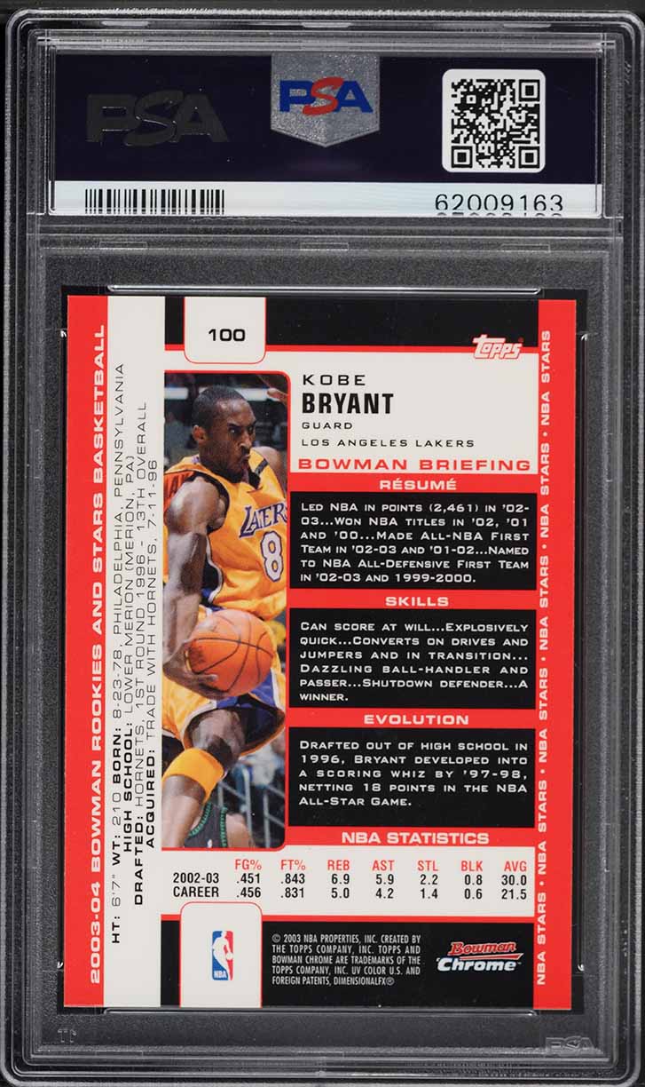 2003 Bowman Chrome Kobe Bryant #100 PSA 10 GEM MINT