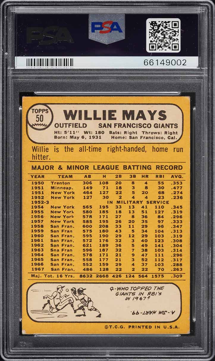 1968 Topps Willie Mays #50 PSA 4 VGEX