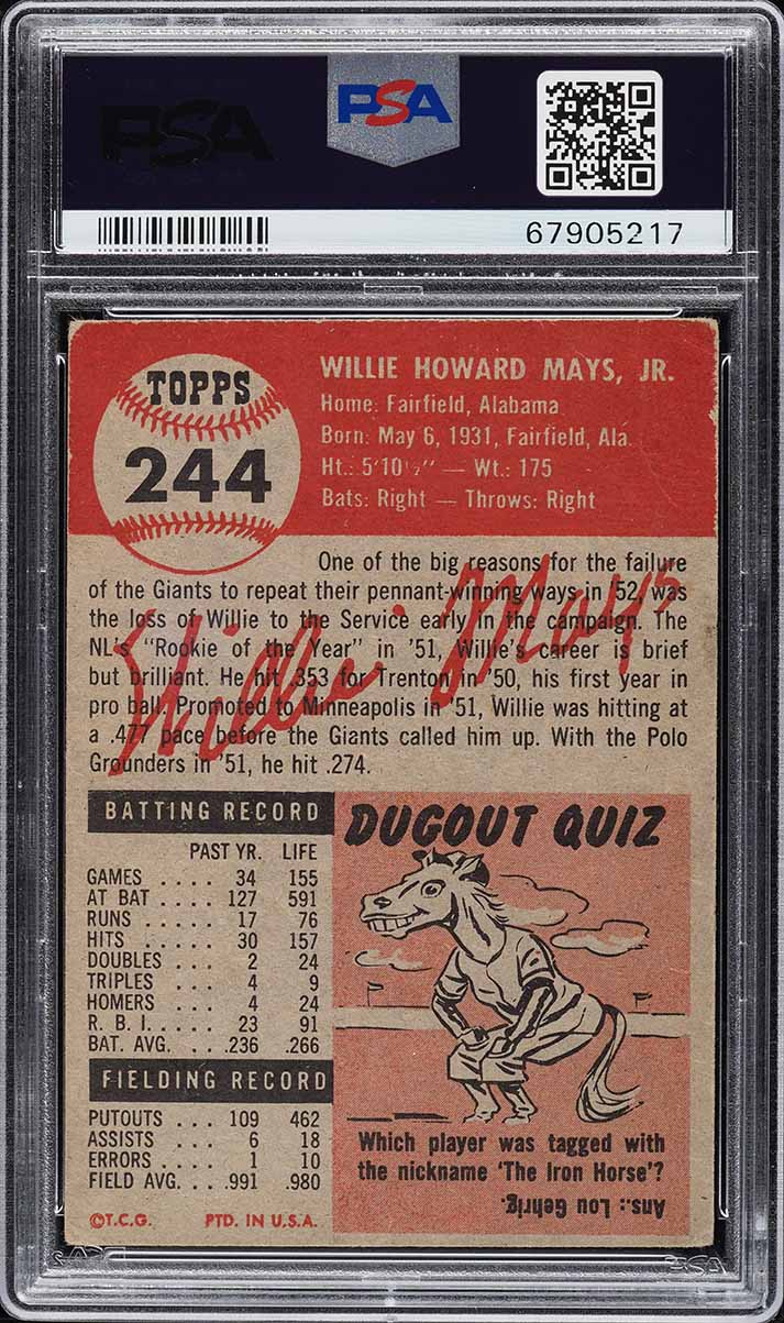 1953 Topps Willie Mays SHORT PRINT #244 PSA 2.5 GD+