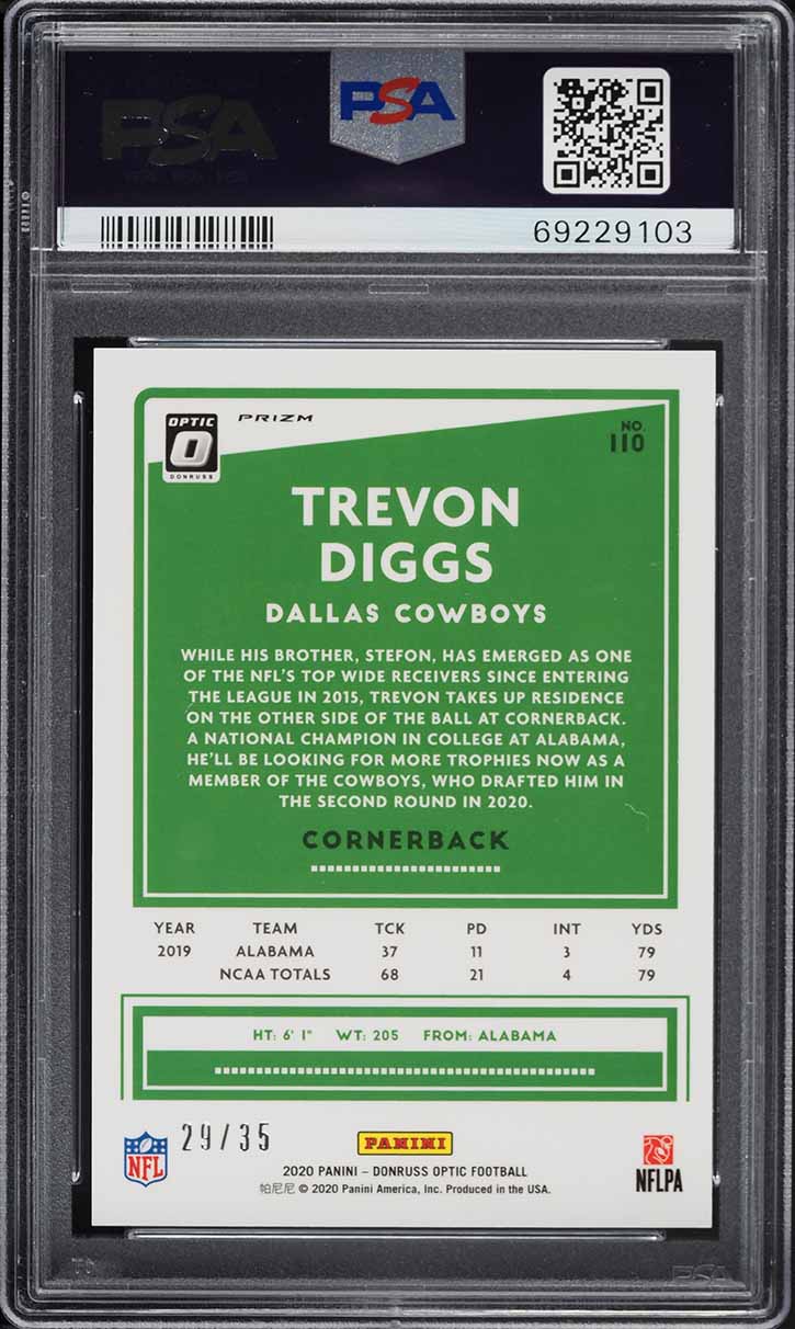2020 Donruss Optic Lime Green Trevon Diggs ROOKIE /35 #110 PSA 10 GEM MINT