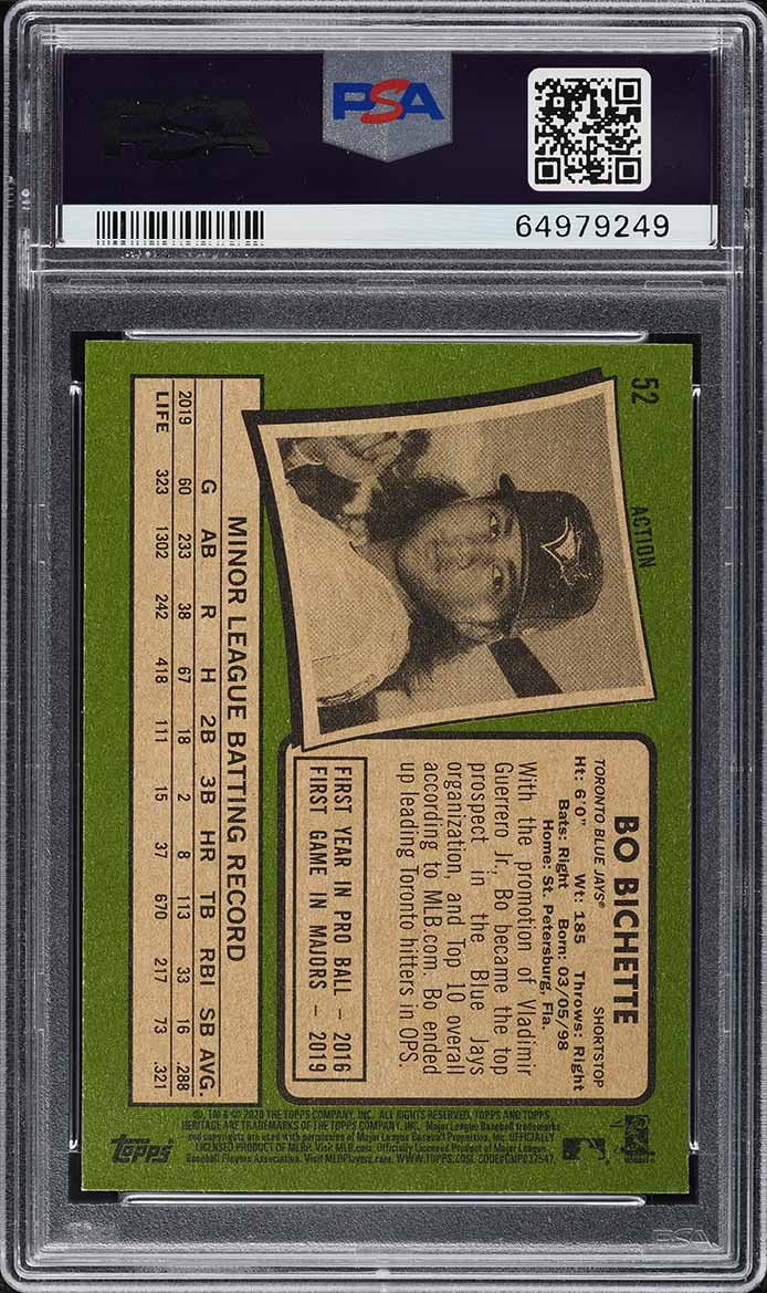 2020 Topps Heritage Action Bo Bichette ROOKIE #52 PSA 10 GEM MINT
