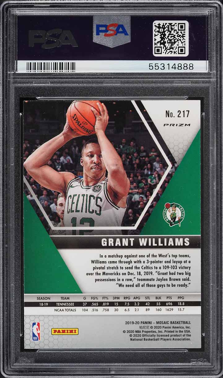 2019 Panini Mosaic Reactive Orange Grant Williams ROOKIE #217 PSA 10 GEM MINT