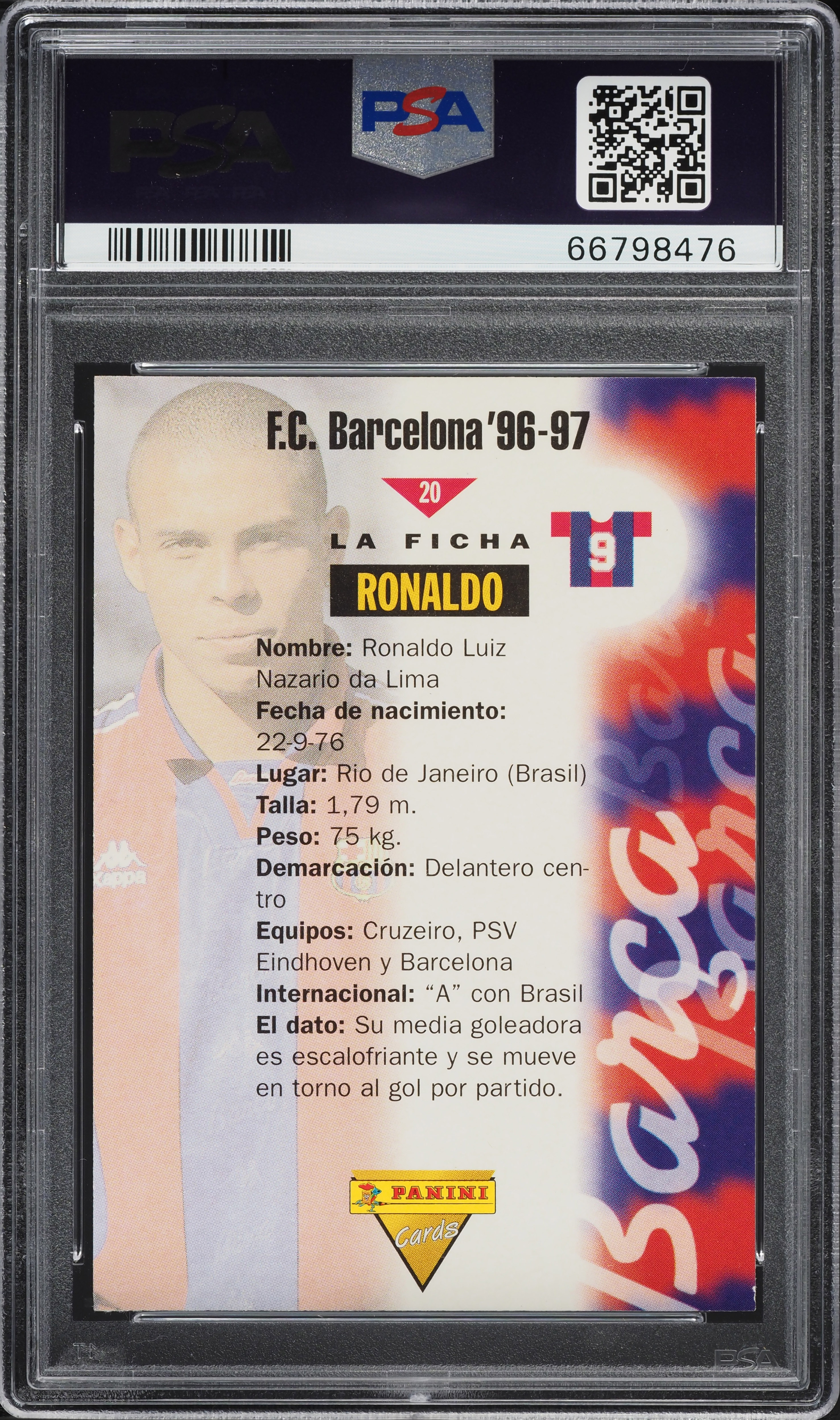 1996 Panini FC Barcelona Ronaldo #20 PSA 7 NRMT on Fanatics Collect