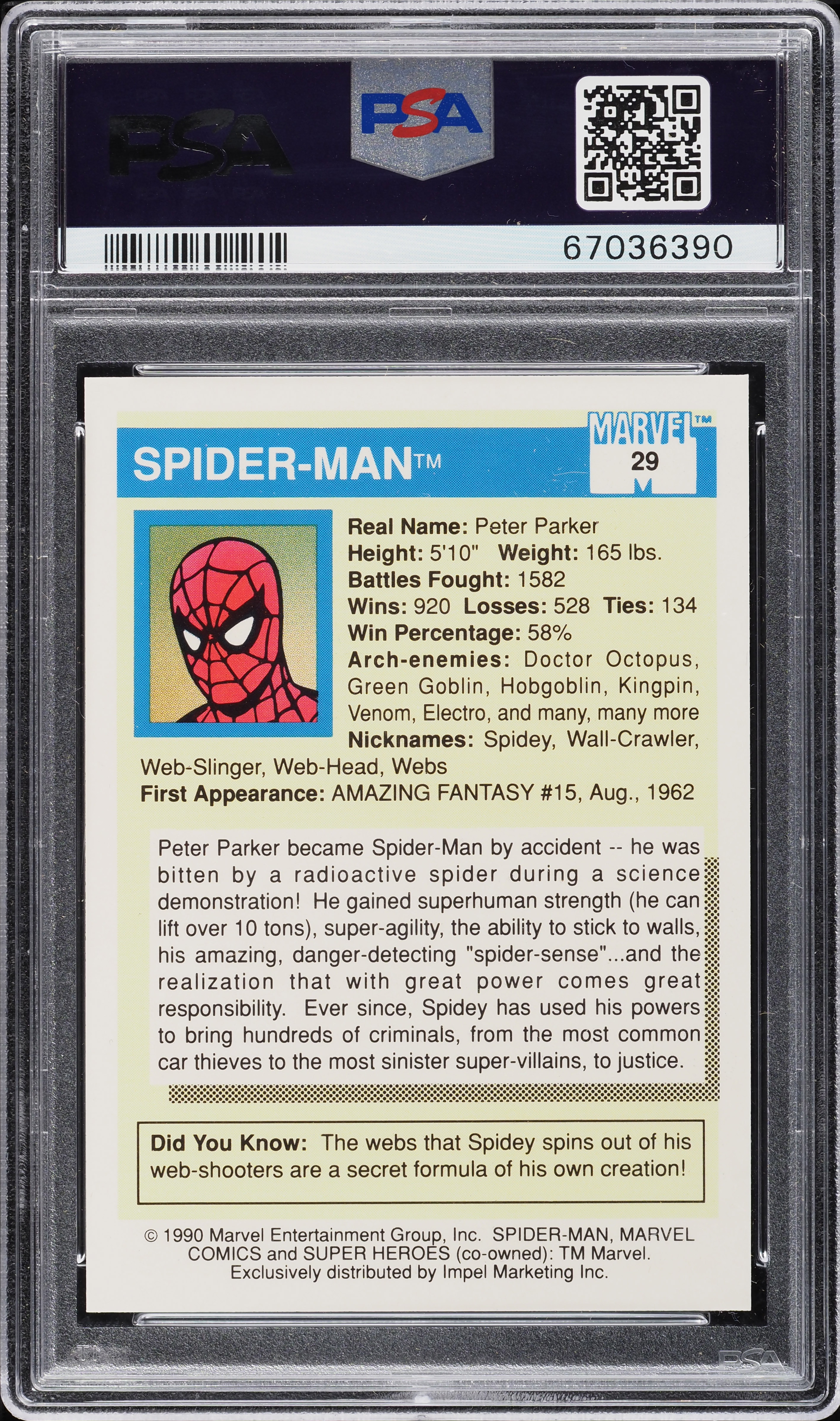 1990 Impel Marvel Universe Spider-Man #29 PSA 10 GEM MINT on