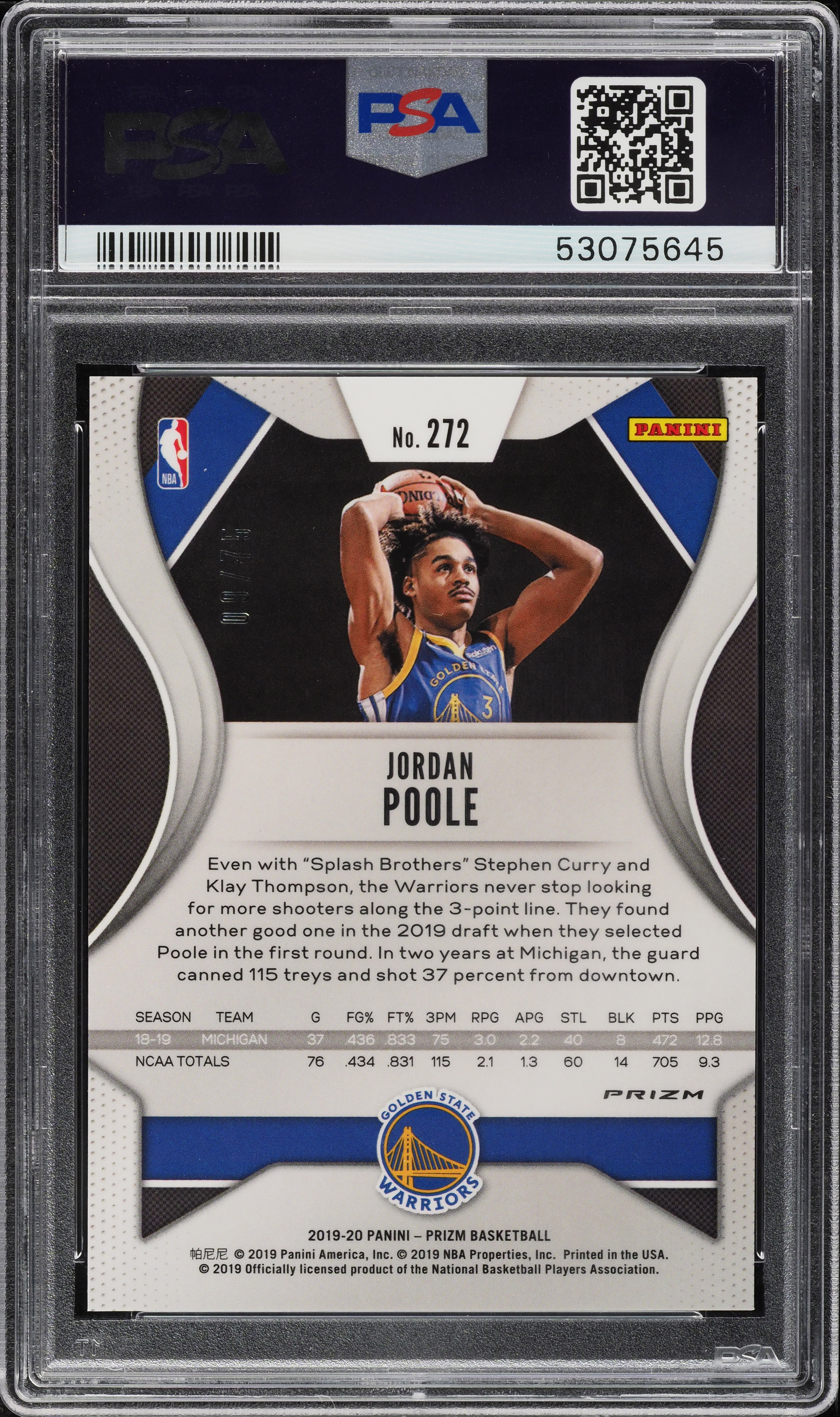 2019 Panini Prizm Fast Break Purple Jordan Poole ROOKIE /75 #272