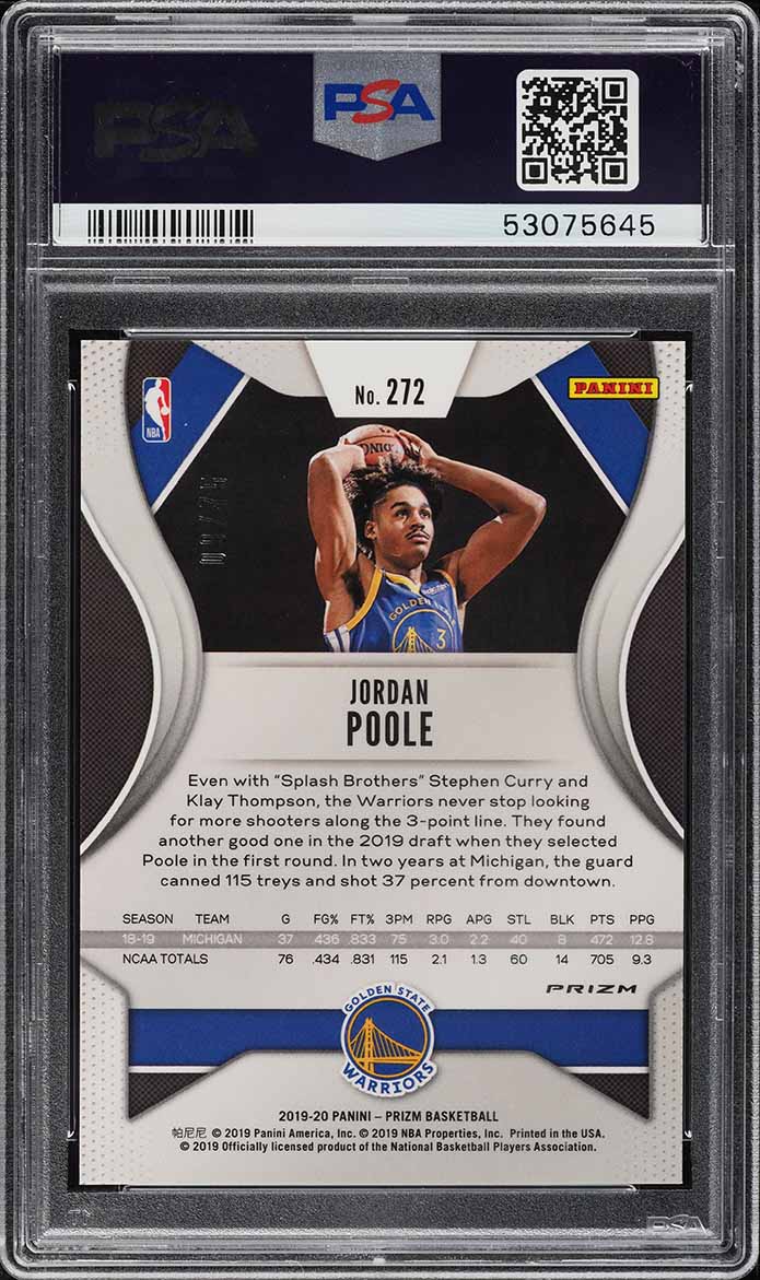 2019 Panini Prizm Fast Break Purple Jordan Poole ROOKIE /75 #272